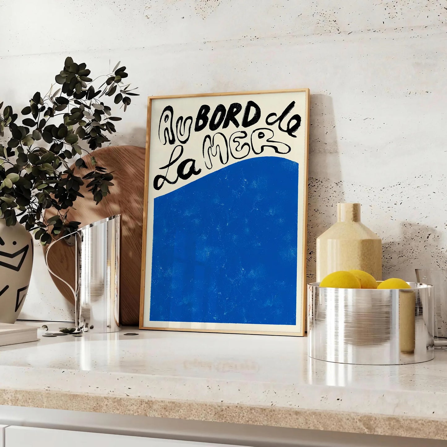 mesmerizing world Au Bord la Mer stunning maximalist poster enchanting blue black hues artwork space seaside oasis gift statement wall art sizes A4 cm A0
