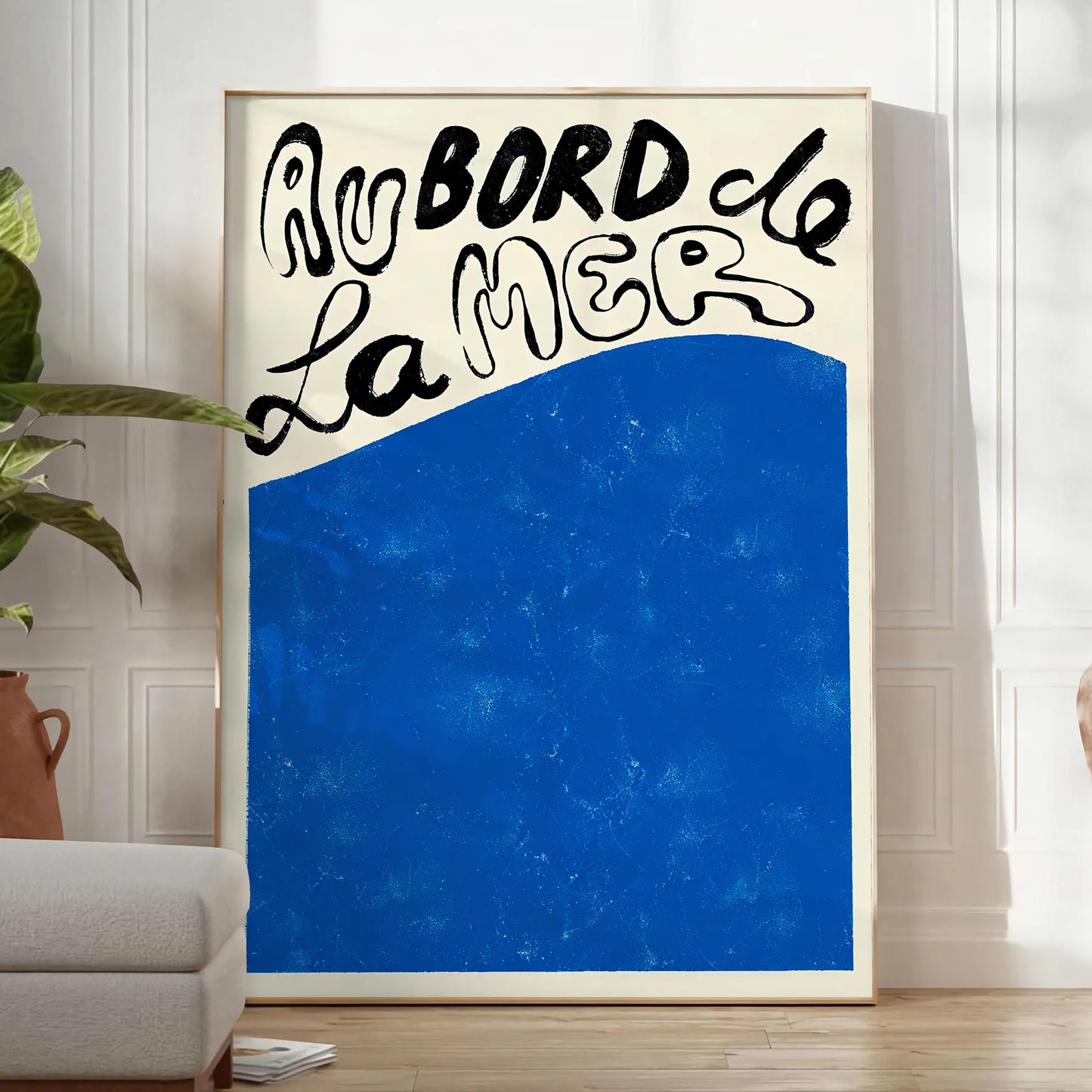 mesmerizing world Au Bord la Mer stunning maximalist poster enchanting blue black hues artwork space seaside oasis gift statement wall art sizes A4 cm A0