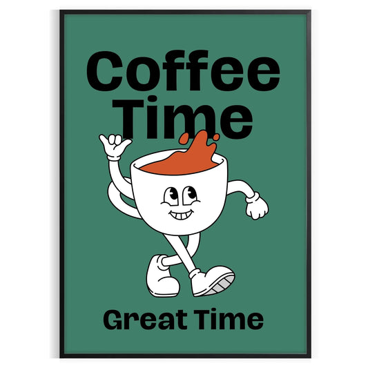 kitchen Coffee Time poster green blue hues lovers vibrant wall art ideal gift variety sizes A4 cm A0 space charming artwork